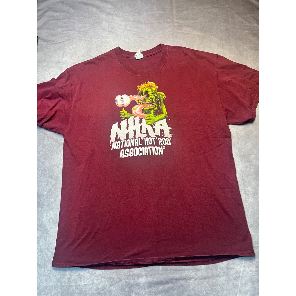 Gildan Men T-Shirt XL Maroon NHRA Racing Monster Graphic Tee Rev Up Burn Out